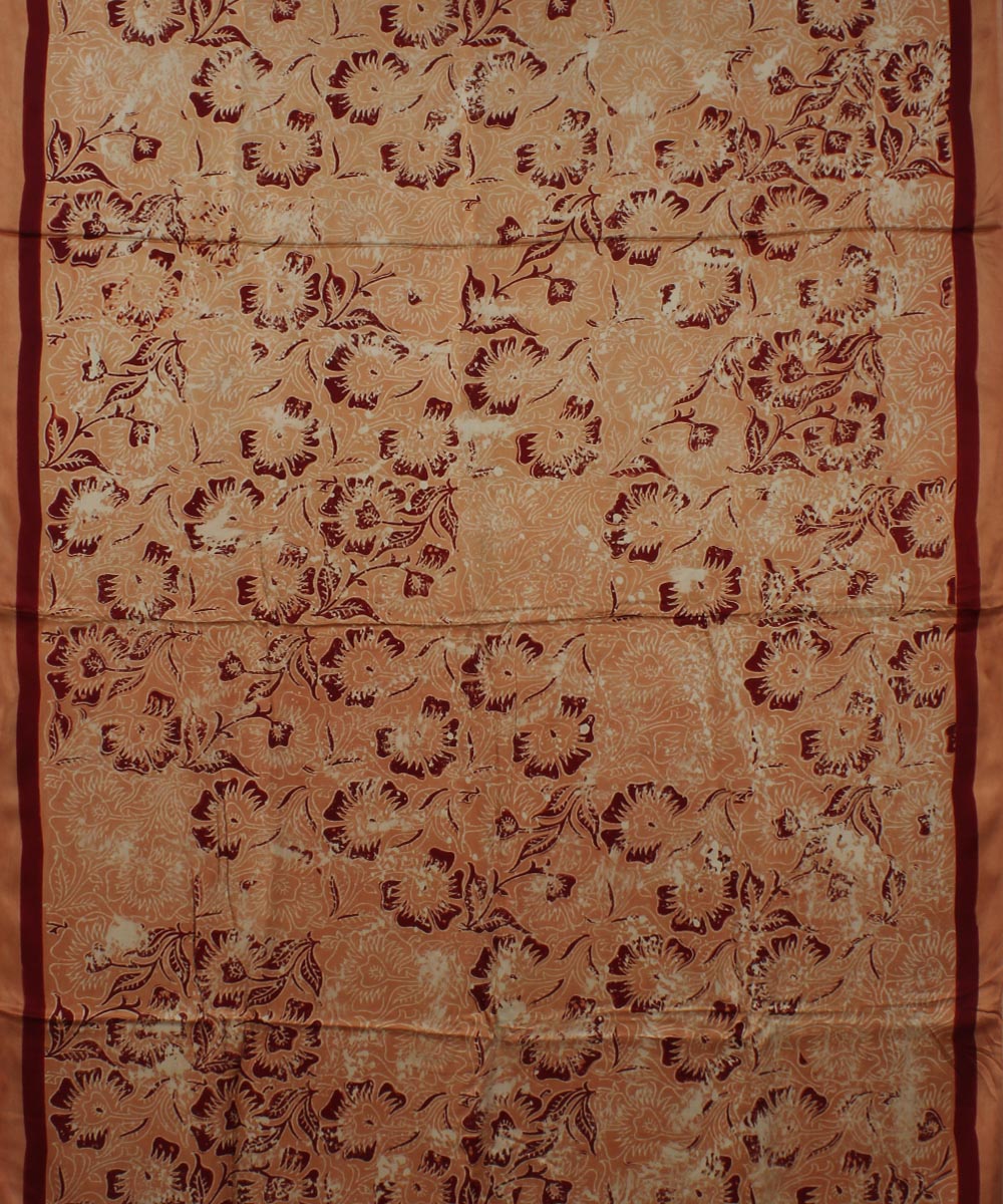 Peach red modal silk handloom ajrakh saree