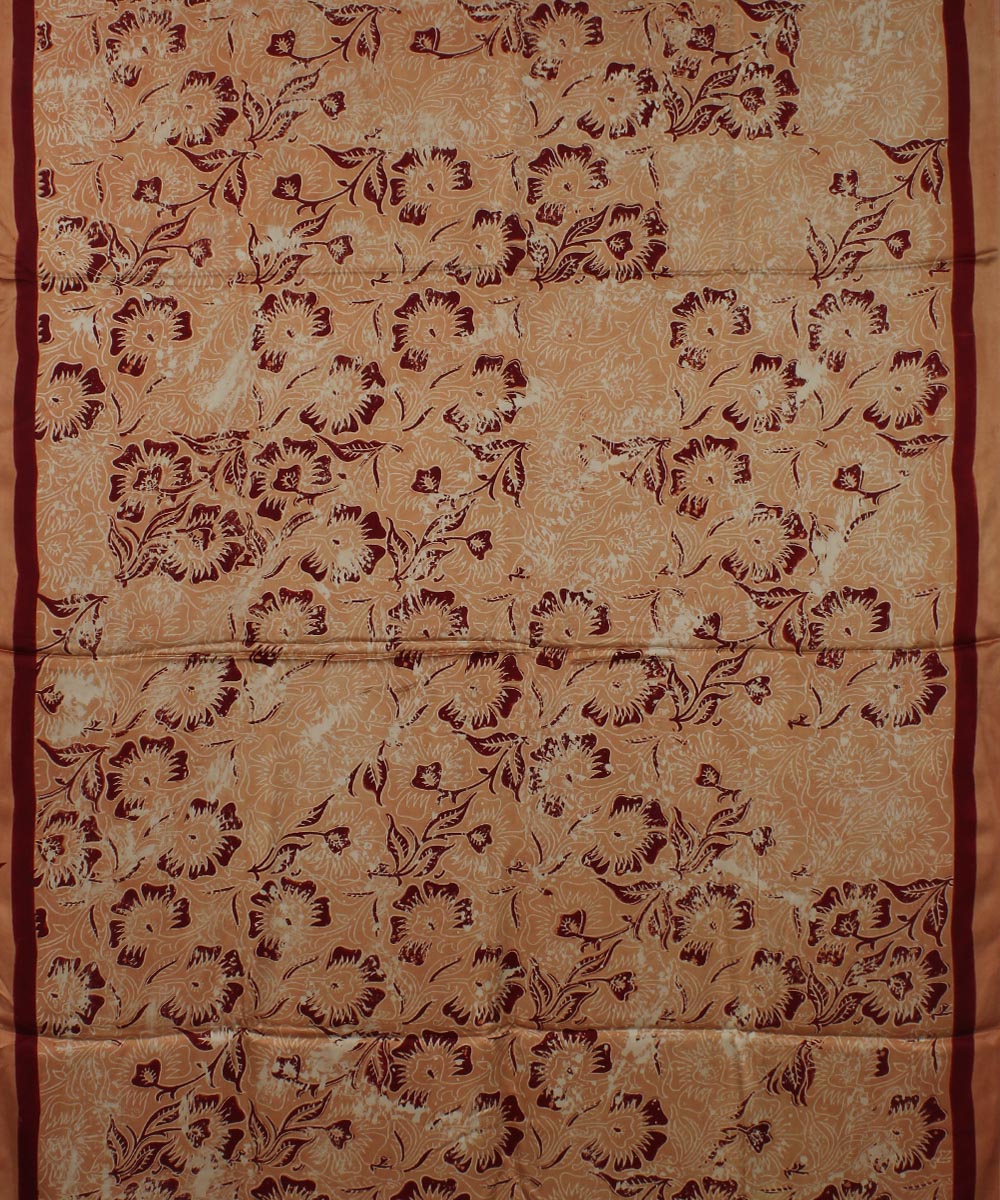 Peach red modal silk handloom ajrakh saree