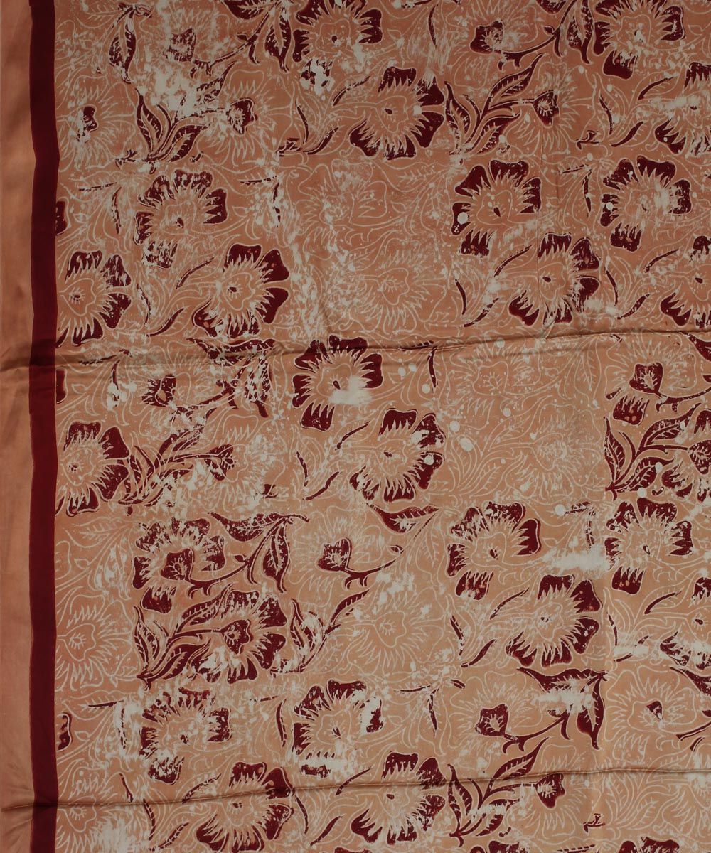 Peach red modal silk handloom ajrakh saree