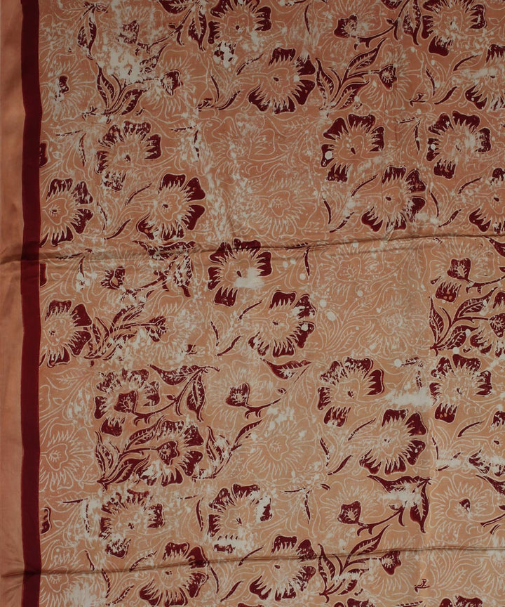 Peach red modal silk handloom ajrakh saree