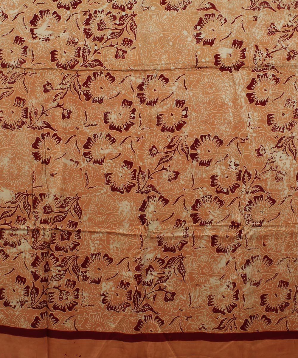 Peach red modal silk handloom ajrakh saree