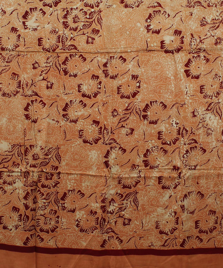 Peach red modal silk handloom ajrakh saree