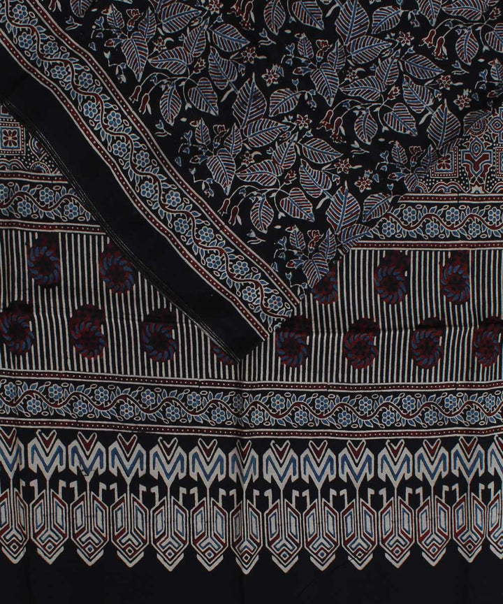 Black brown modal silk handloom ajrakh saree
