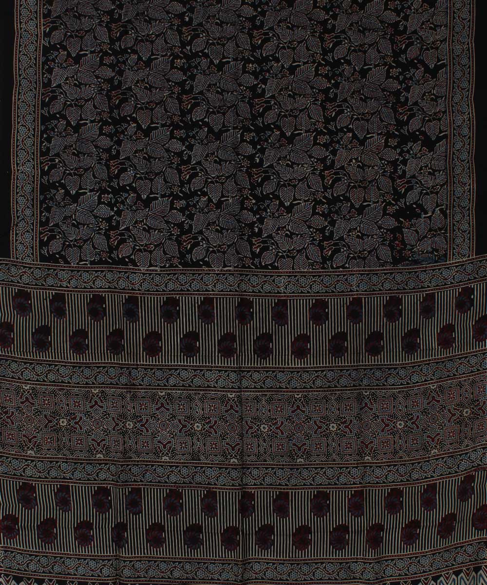 Black brown modal silk handloom ajrakh saree