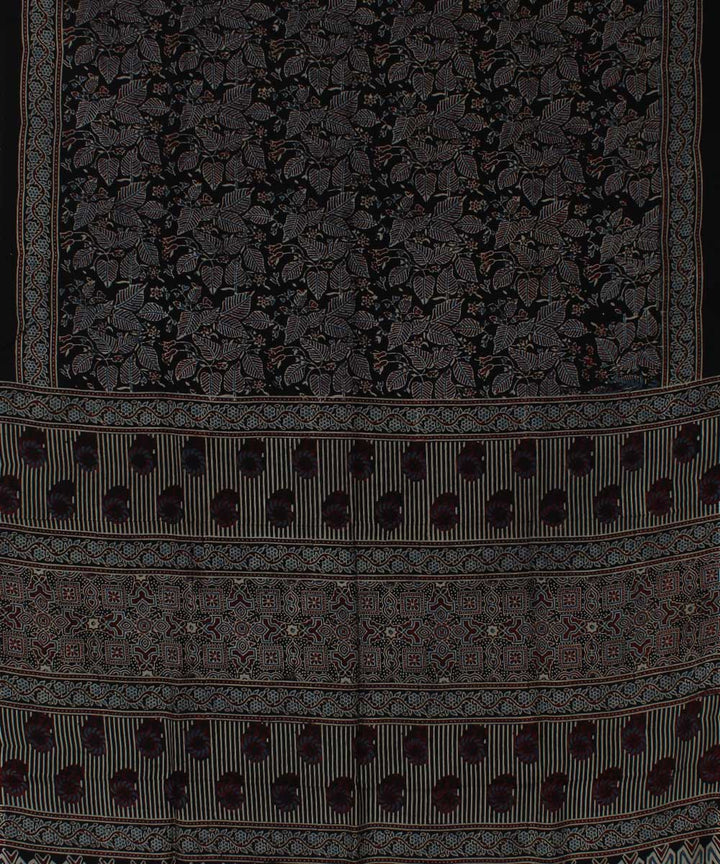 Black brown modal silk handloom ajrakh saree