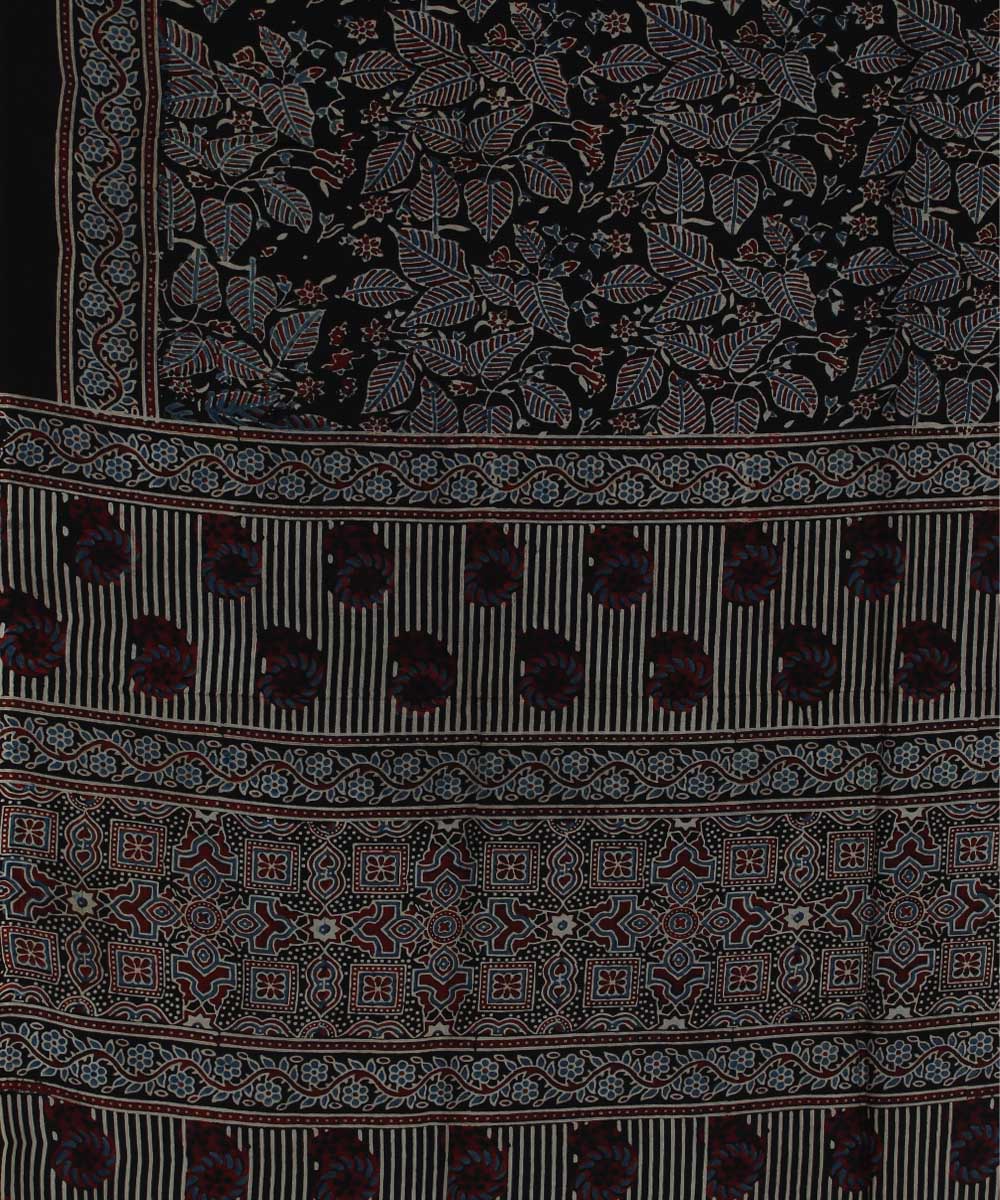 Black brown modal silk handloom ajrakh saree