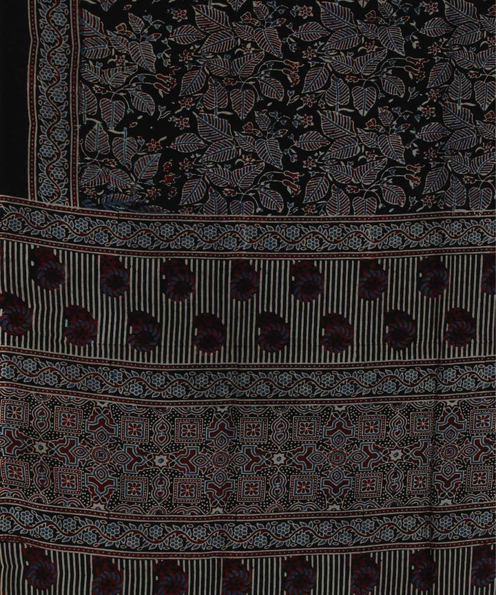 Black brown modal silk handloom ajrakh saree