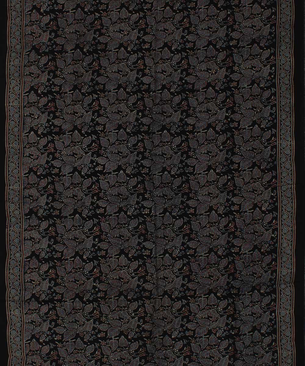 Black brown modal silk handloom ajrakh saree