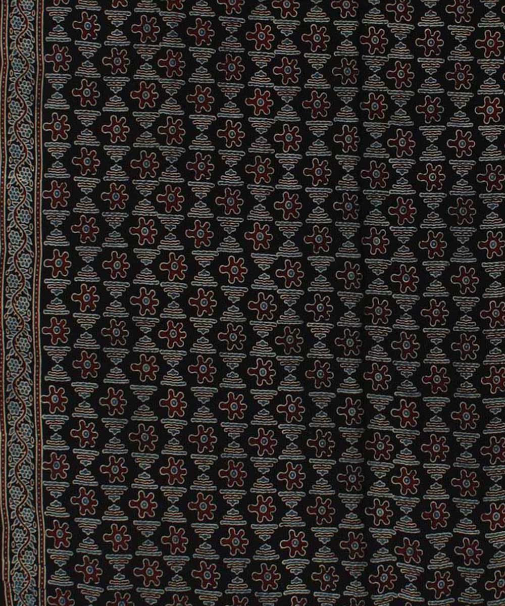 Black brown modal silk handloom ajrakh saree