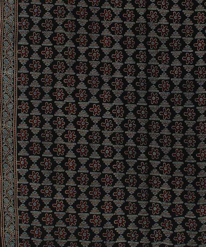 Black brown modal silk handloom ajrakh saree