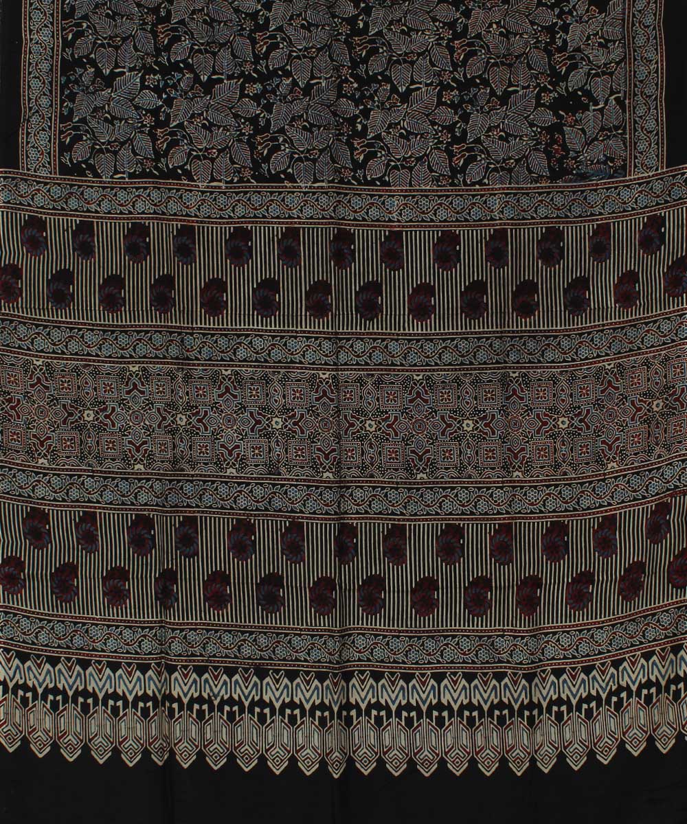 Black brown modal silk handloom ajrakh saree