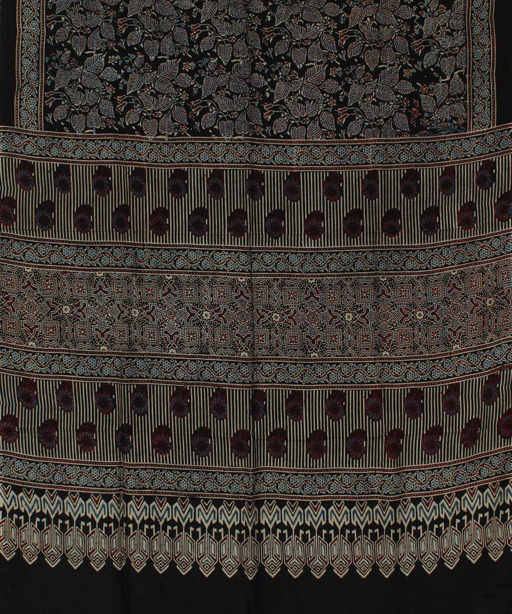 Black brown modal silk handloom ajrakh saree