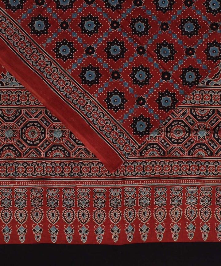 Red black kota cotton handloom ajrakh saree