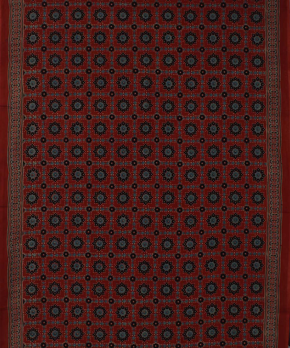 Red black kota cotton handloom ajrakh saree