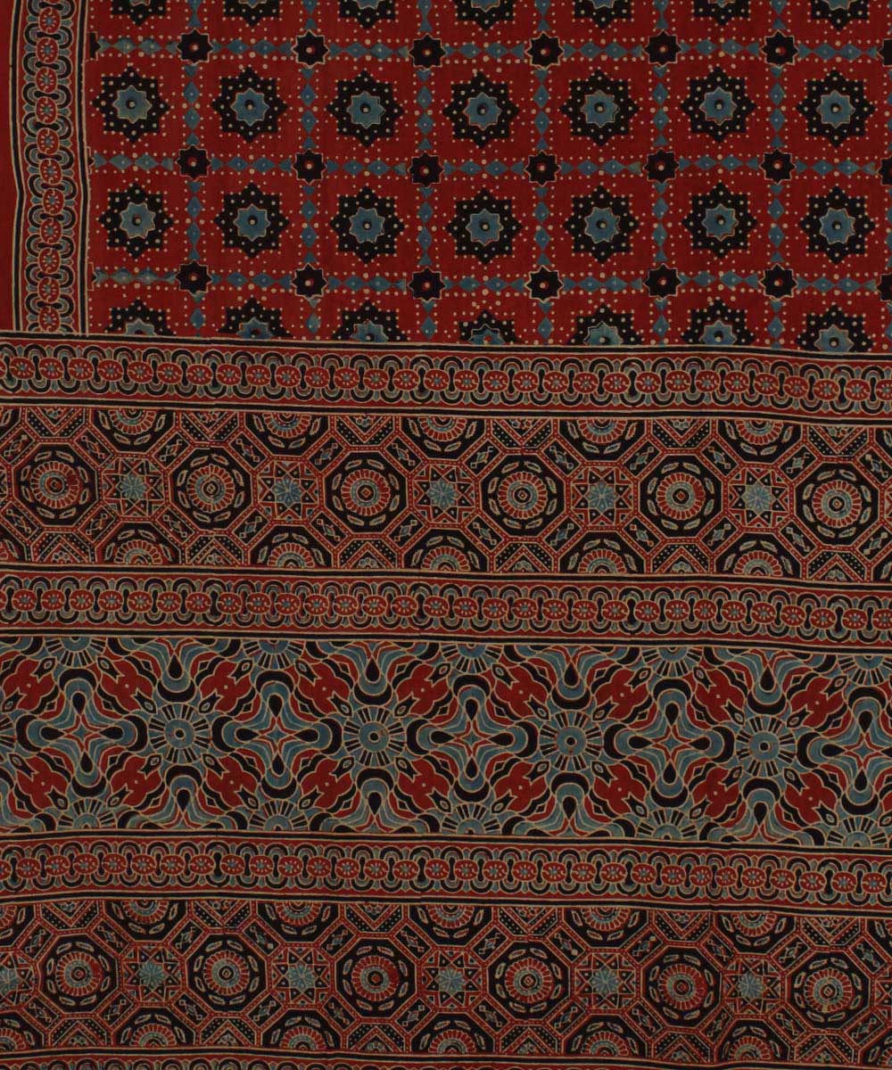 Red black kota cotton handloom ajrakh saree