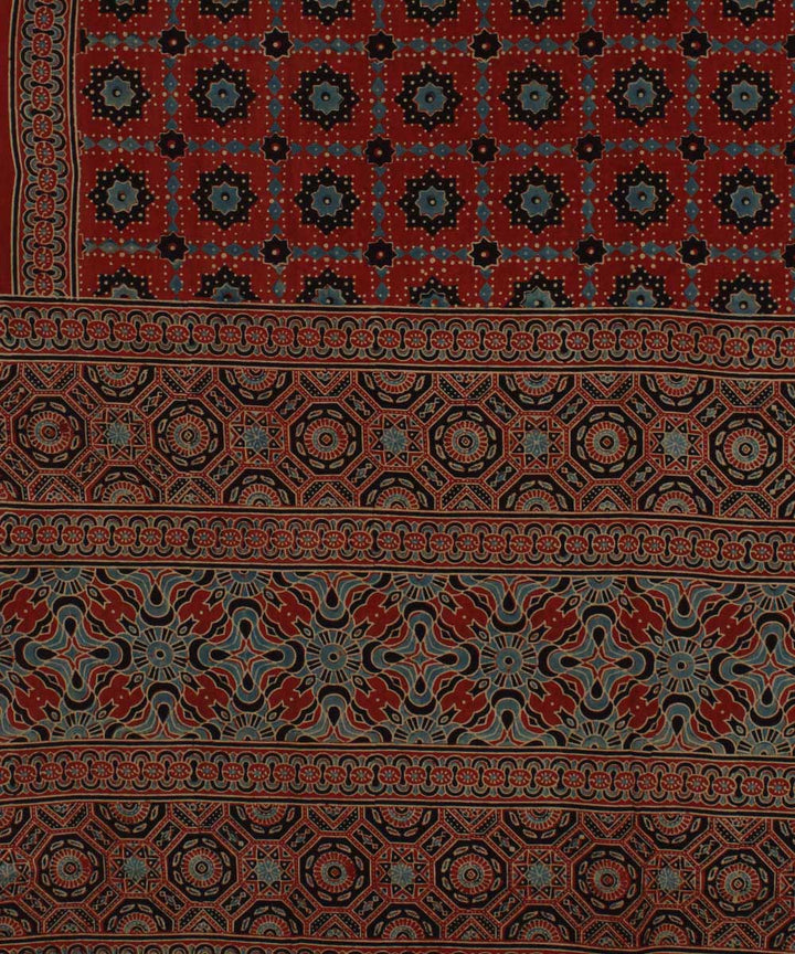 Red black kota cotton handloom ajrakh saree