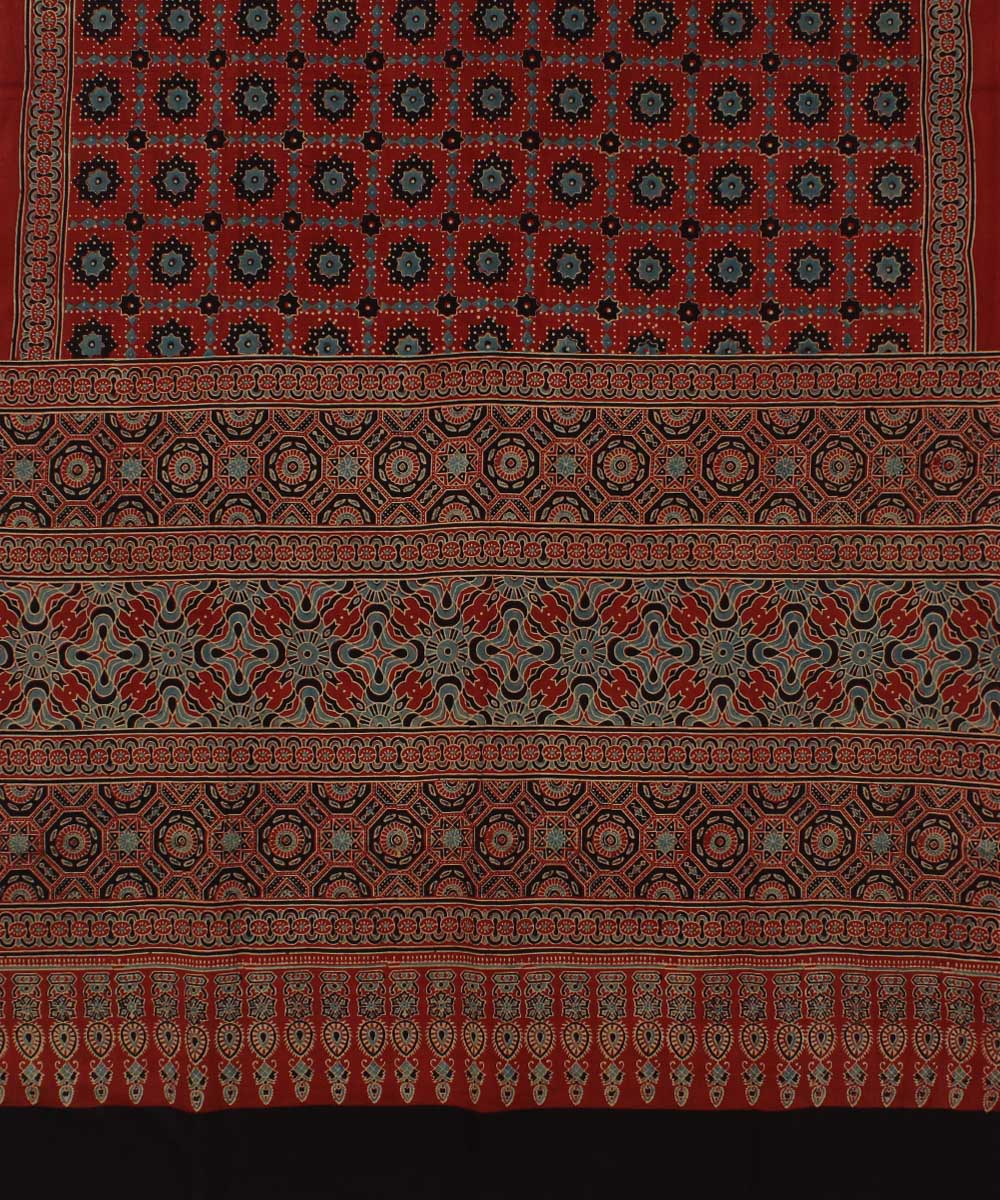 Red black kota cotton handloom ajrakh saree