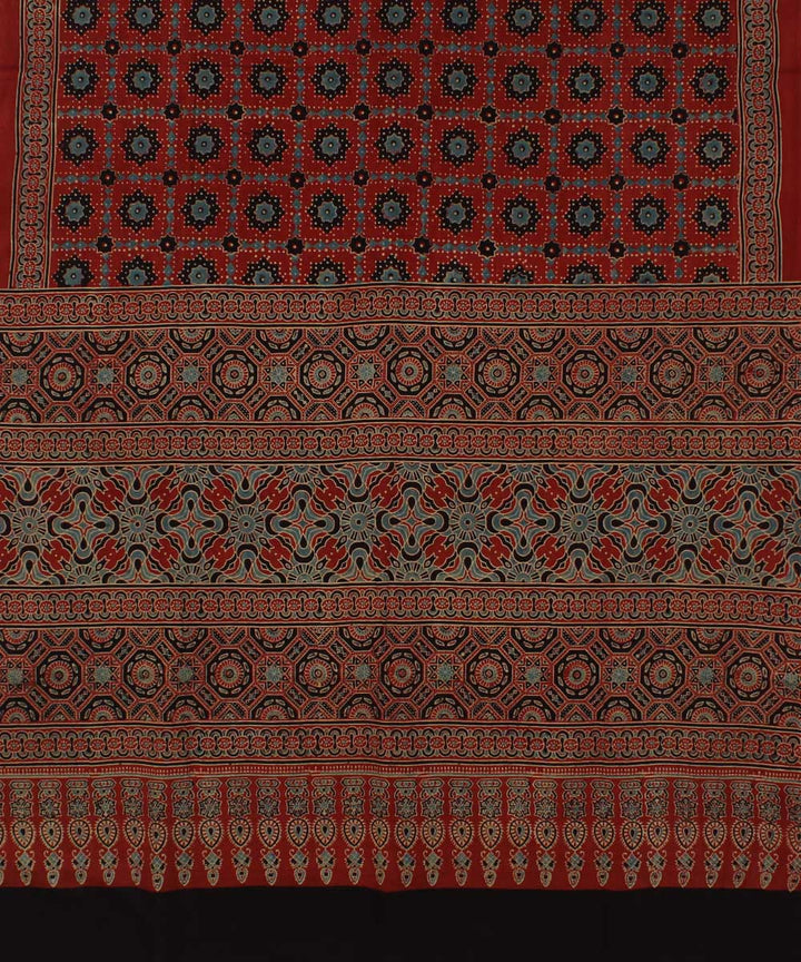 Red black kota cotton handloom ajrakh saree