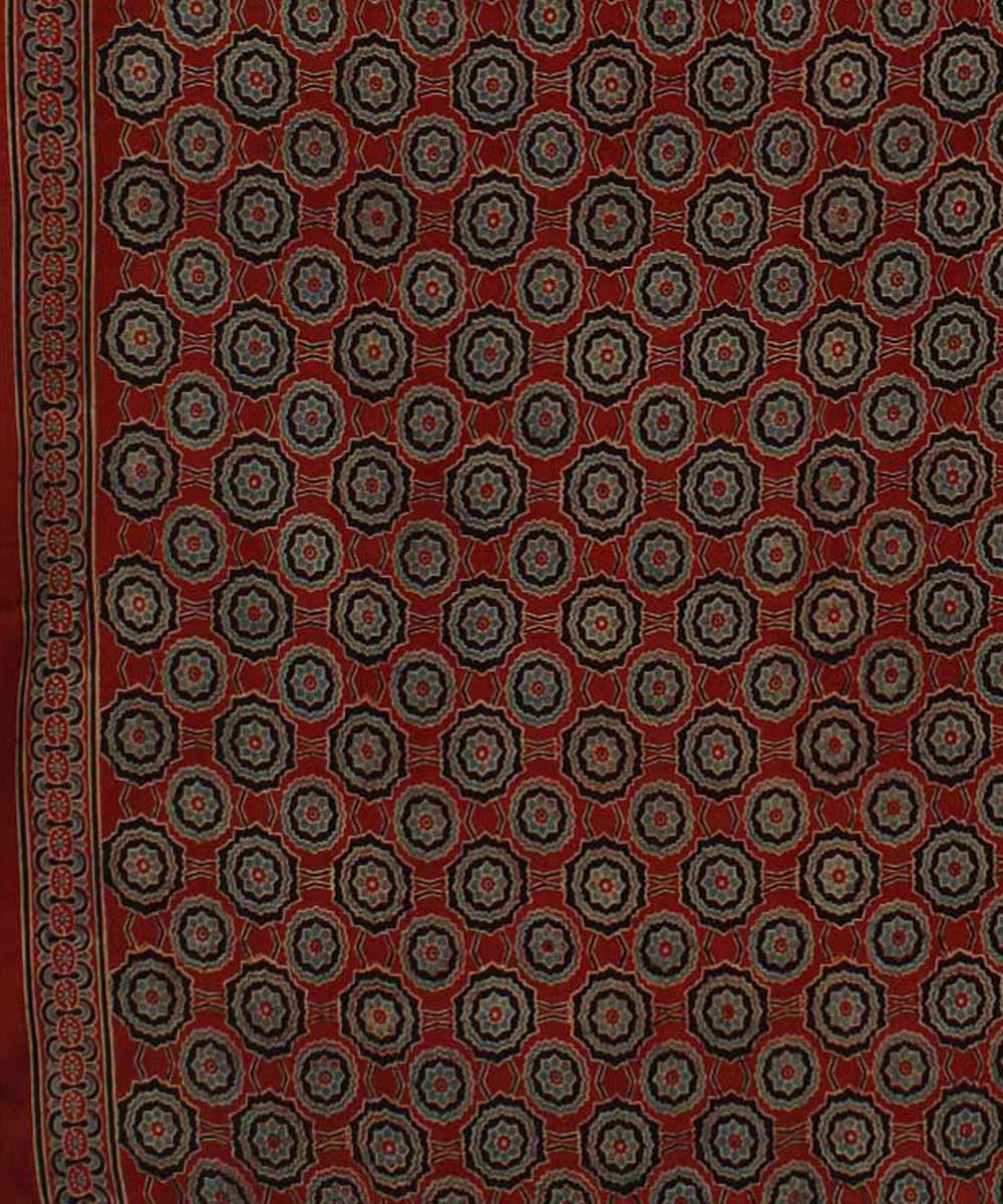 Red black kota cotton handloom ajrakh saree