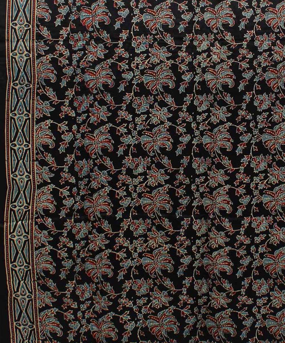 Navy blue brown modal silk handloom tissue pallu ajrakh saree