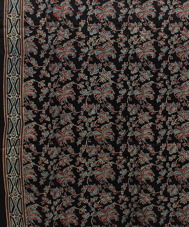 Navy blue brown modal silk handloom tissue pallu ajrakh saree