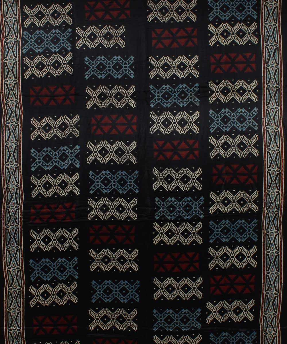 Navy blue brown modal silk handloom tissue pallu ajrakh saree