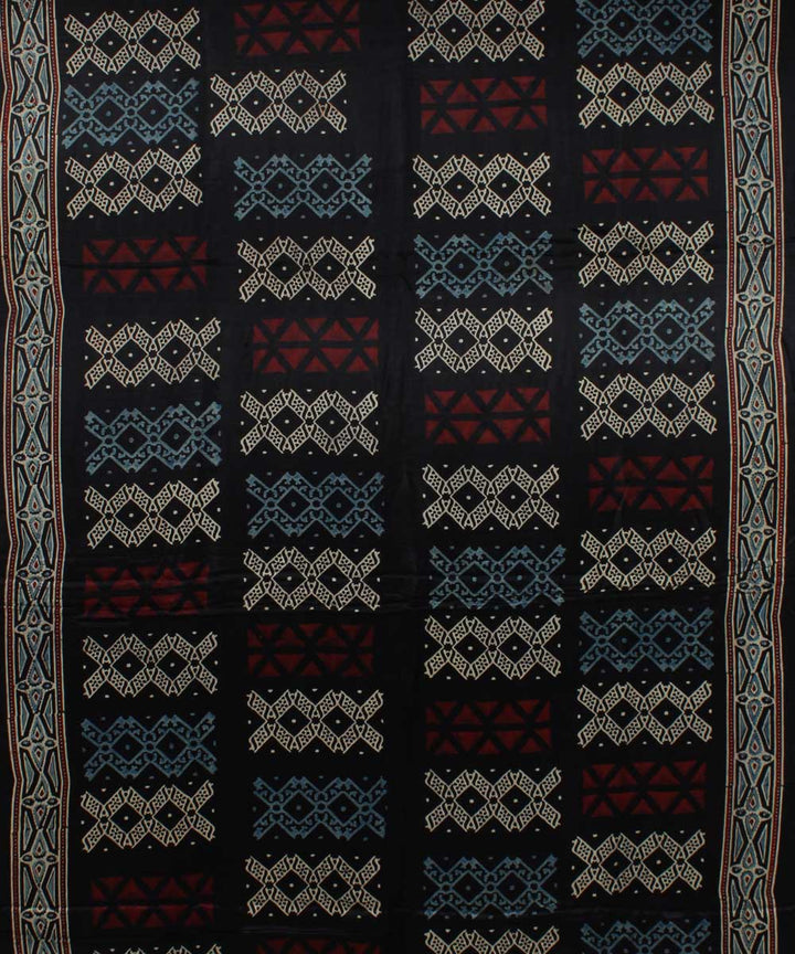 Navy blue brown modal silk handloom tissue pallu ajrakh saree