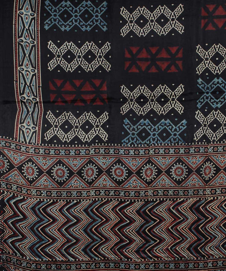 Navy blue brown modal silk handloom tissue pallu ajrakh saree