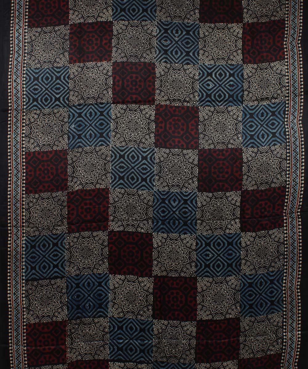 Black blue modal silk handloom tissue pallu ajrakh saree