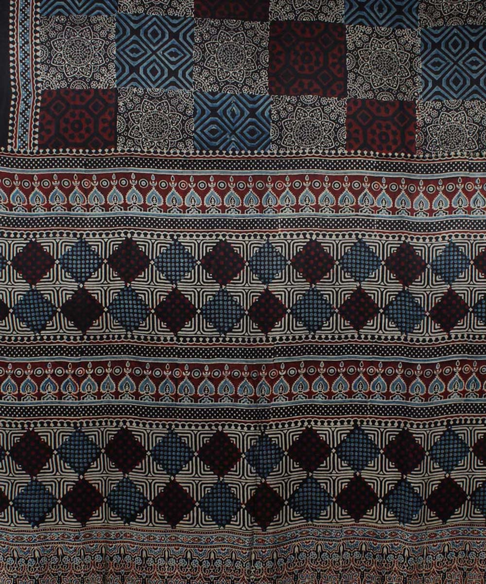 Black blue modal silk handloom tissue pallu ajrakh saree