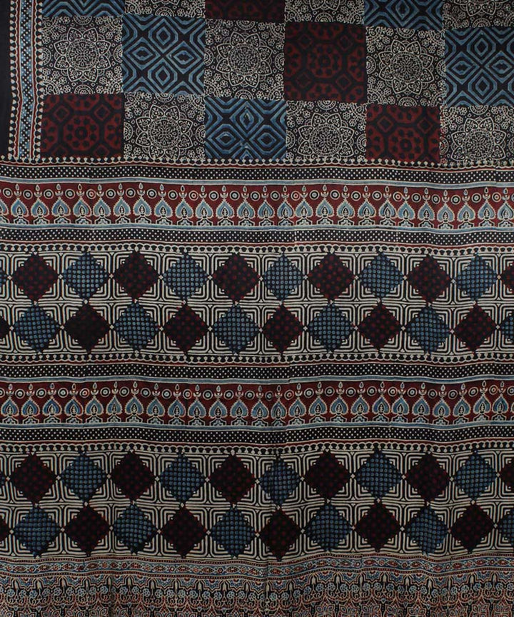 Black blue modal silk handloom tissue pallu ajrakh saree