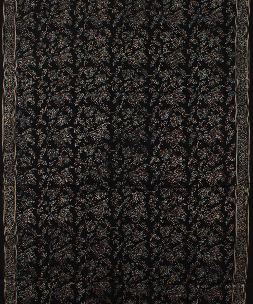 Black brown modal silk ajrakh handloom tissue pallu saree