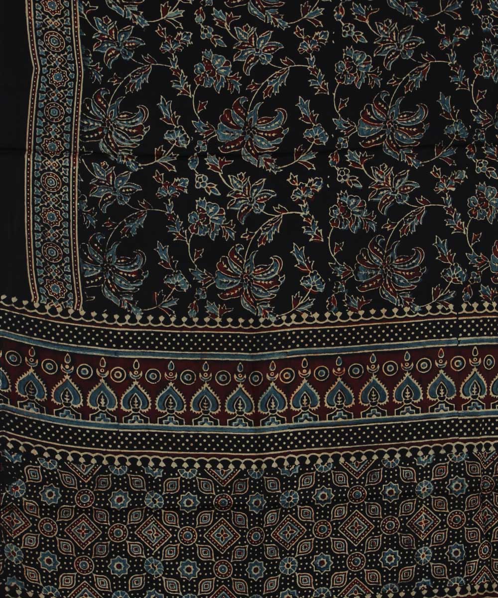 Black brown modal silk ajrakh handloom tissue pallu saree