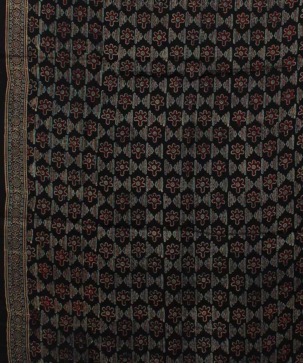 Black brown modal silk ajrakh handloom tissue pallu saree