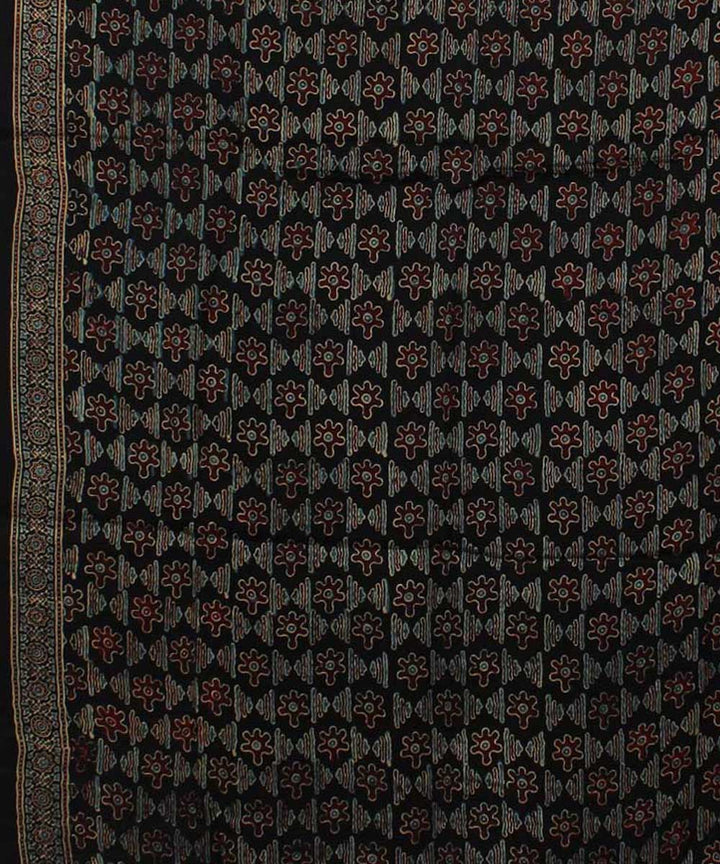 Black brown modal silk ajrakh handloom tissue pallu saree