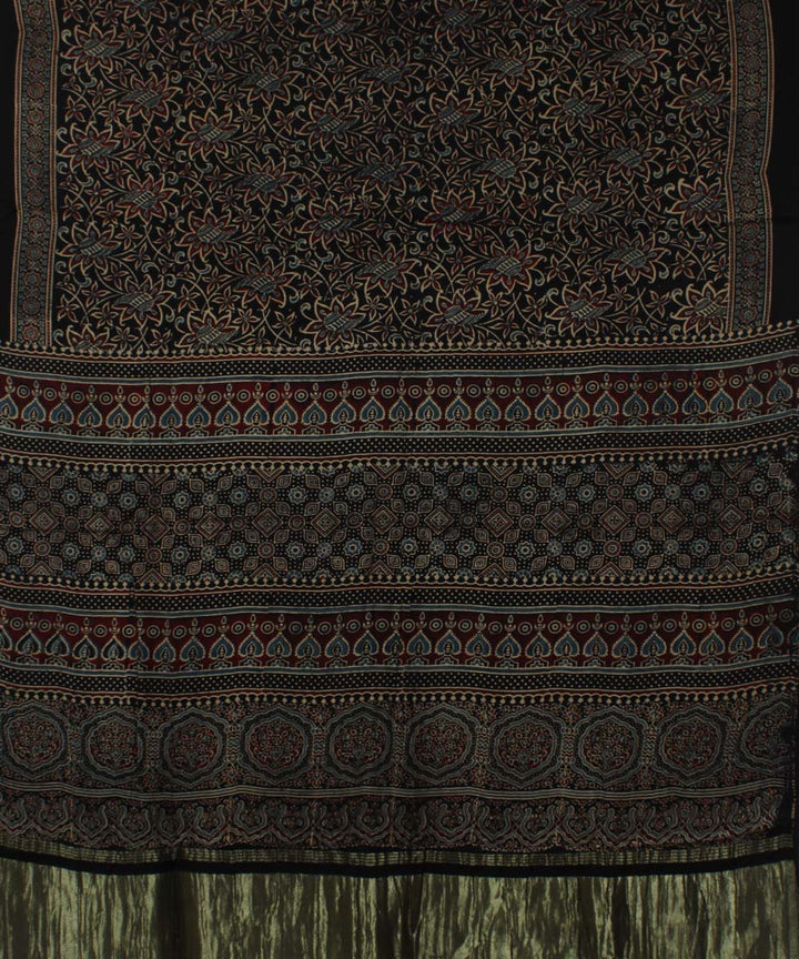 Brown black modal silk handloom tissue pallu ajrakh saree