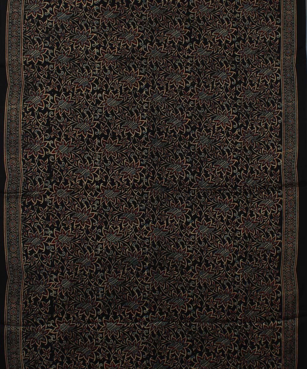 Brown black modal silk handloom tissue pallu ajrakh saree