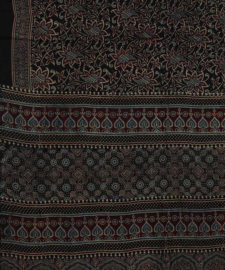 Brown black modal silk handloom tissue pallu ajrakh saree