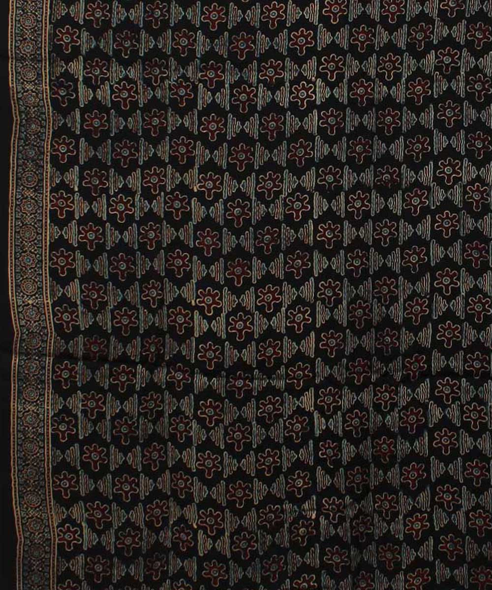 Brown black modal silk handloom tissue pallu ajrakh saree