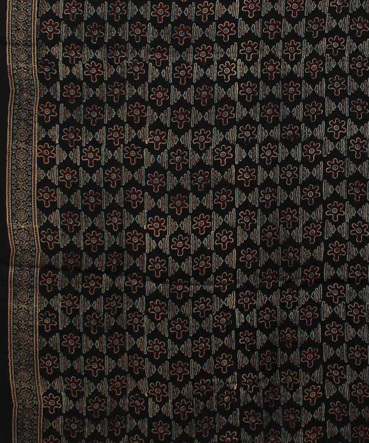 Brown black modal silk handloom tissue pallu ajrakh saree