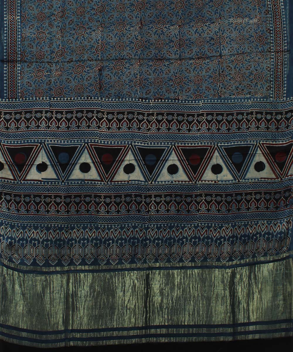 Navy blue black handloom tissue pallu modal silk ajrakh saree