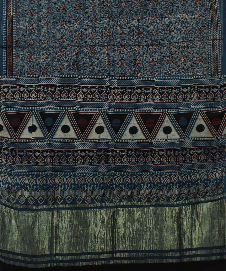 Navy blue black handloom tissue pallu modal silk ajrakh saree