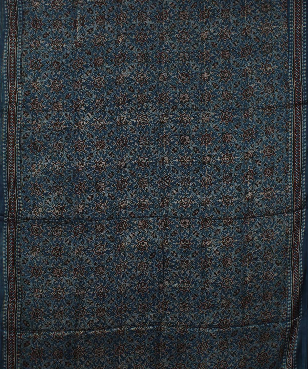 Navy blue black handloom tissue pallu modal silk ajrakh saree