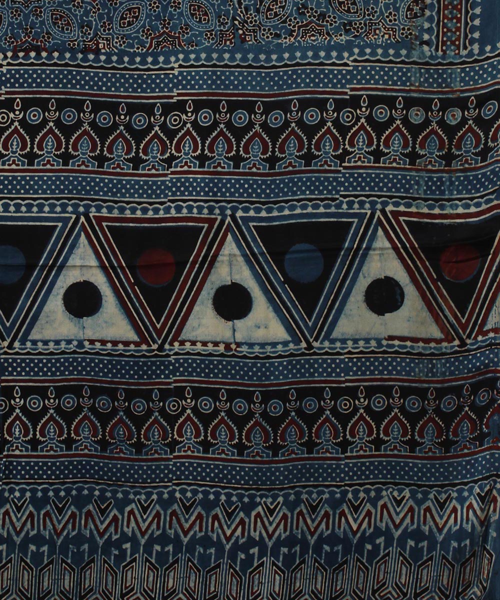 Navy blue black handloom tissue pallu modal silk ajrakh saree