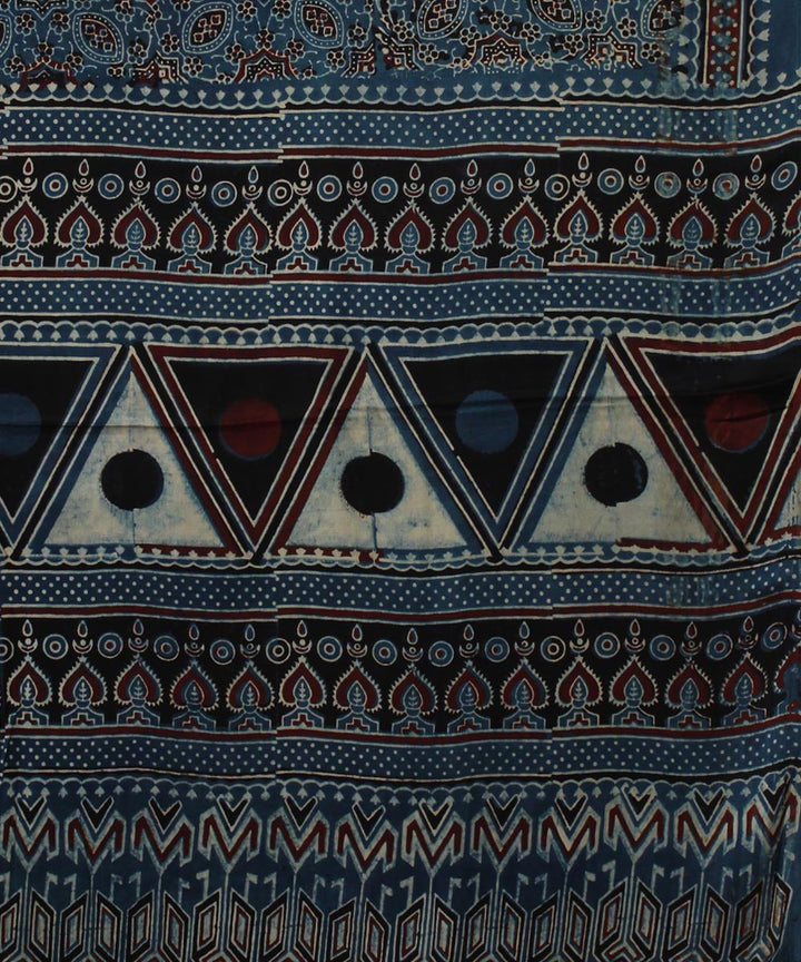 Navy blue black handloom tissue pallu modal silk ajrakh saree