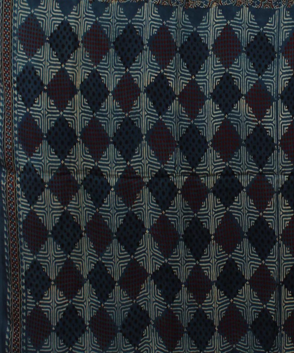 Navy blue black handloom tissue pallu modal silk ajrakh saree