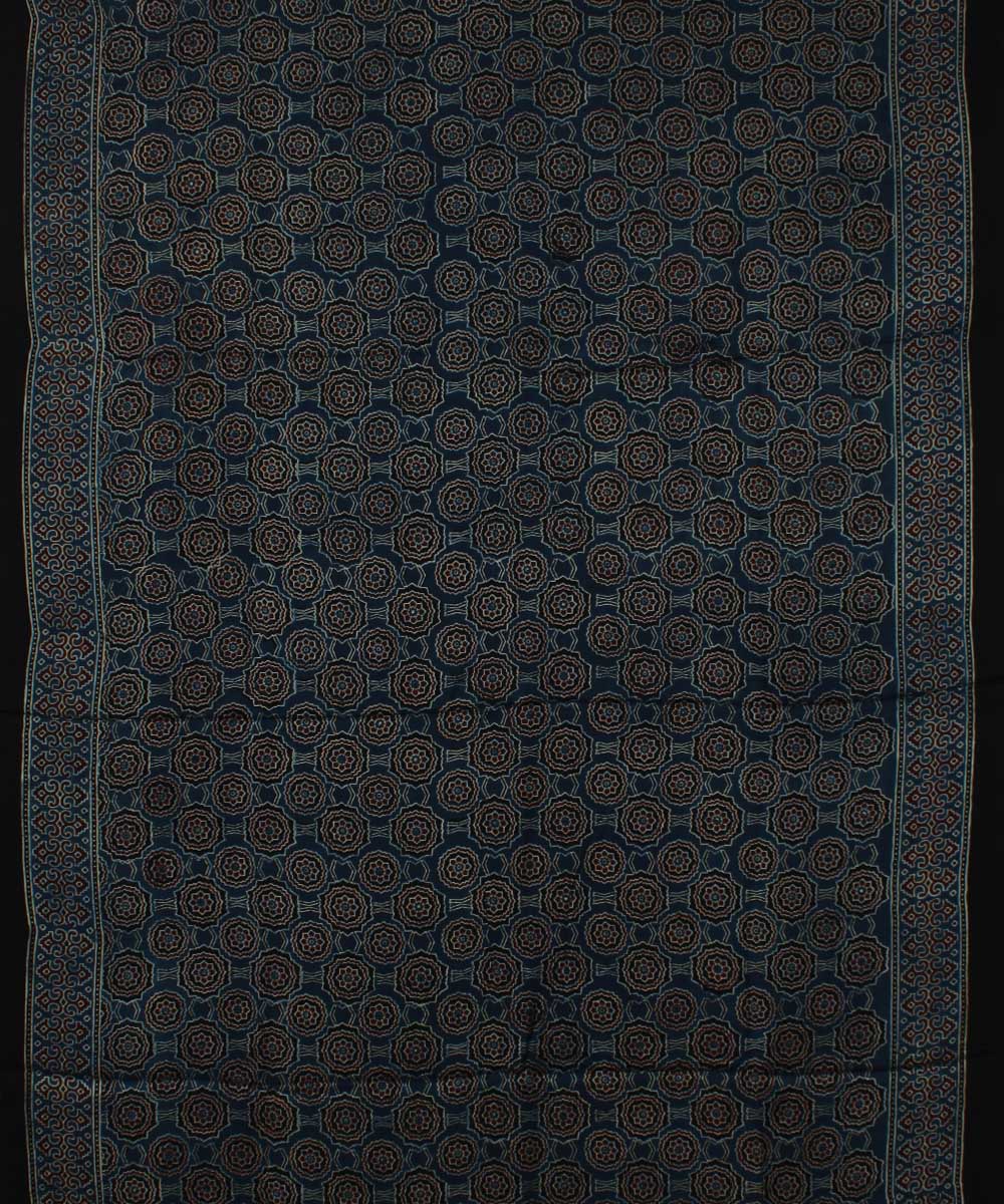 Navy blue modal silk black handloom tissue pallu ajrakh saree