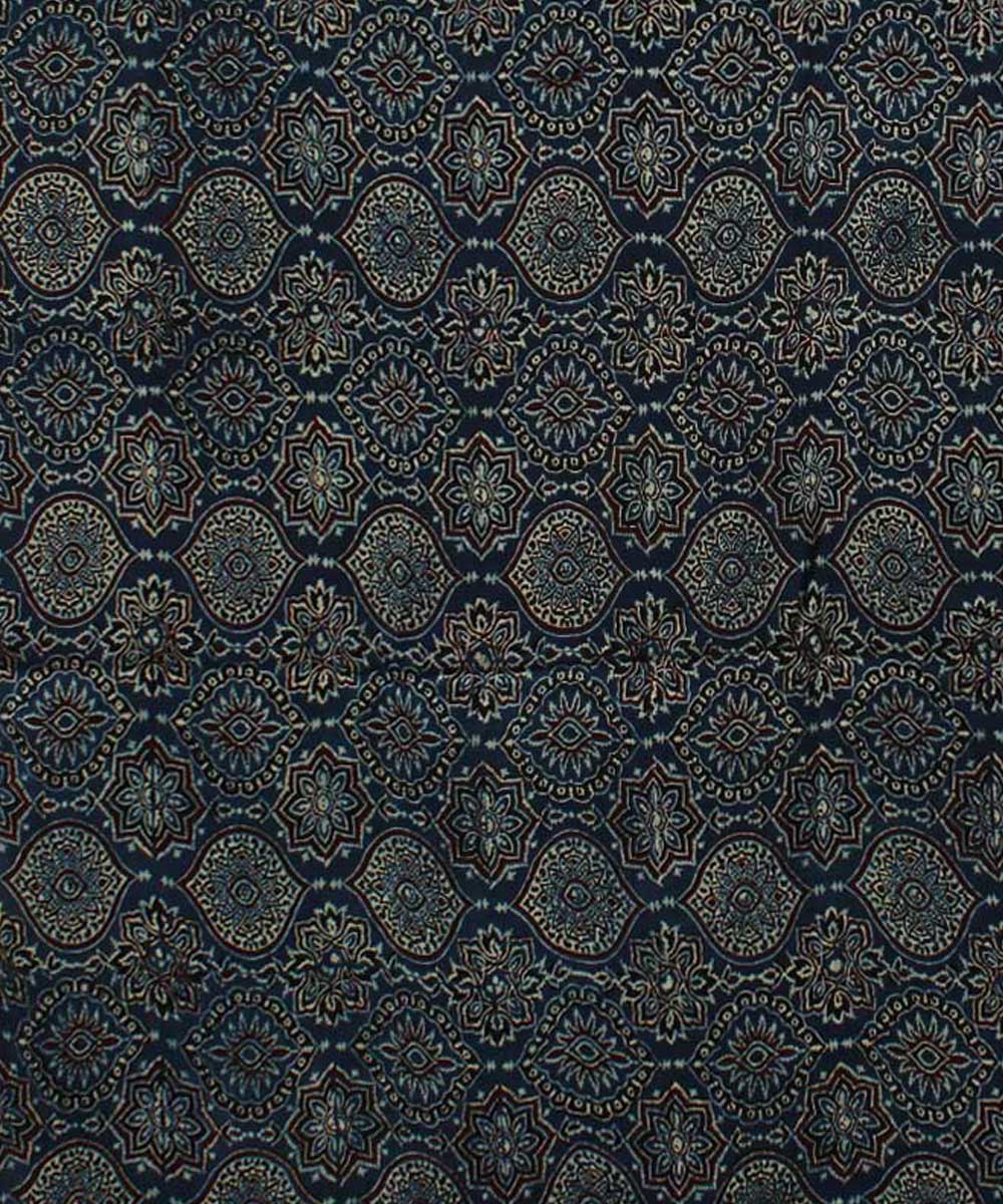 Navy blue modal silk black handloom tissue pallu ajrakh saree