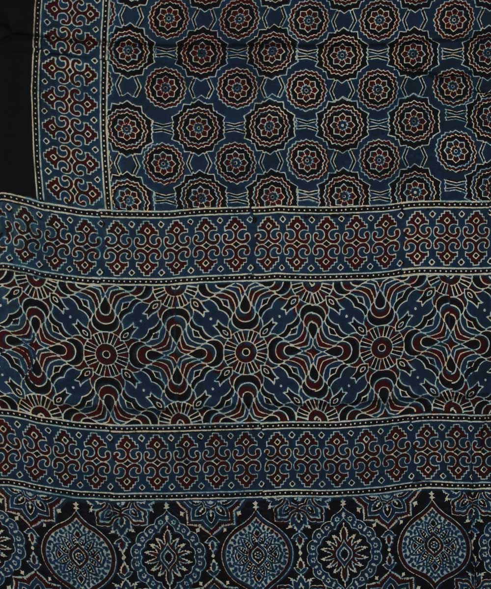 Navy blue modal silk black handloom tissue pallu ajrakh saree