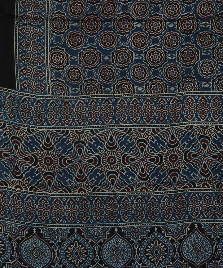 Navy blue modal silk black handloom tissue pallu ajrakh saree